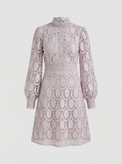 Lace Dress for Women with Stand Collar and Long Sleeves