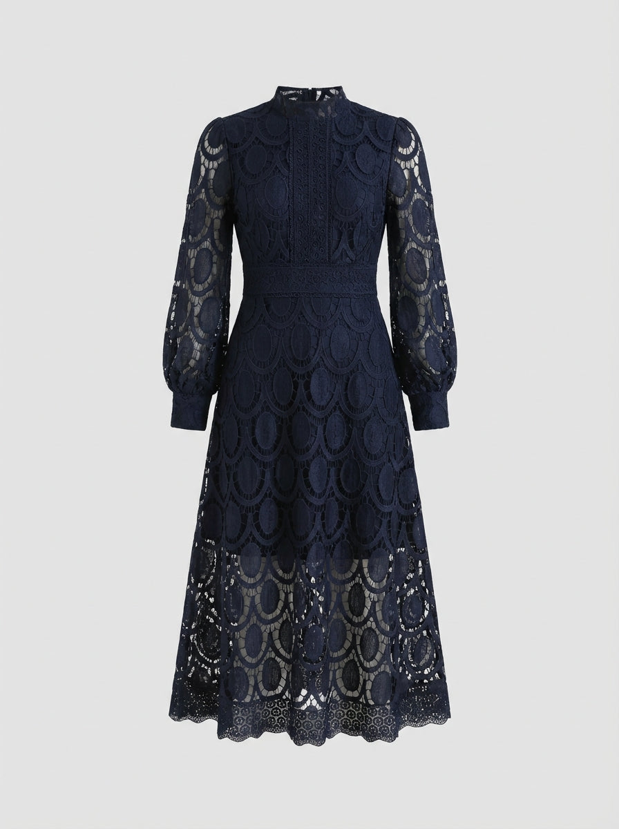 Lace Dress for Women with Stand Collar and Long Sleeves