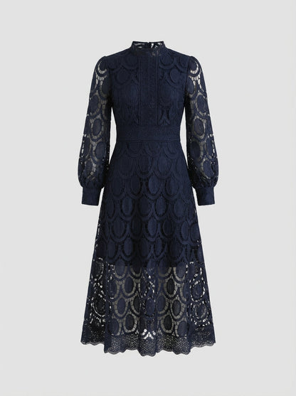 Lace Dress for Women with Stand Collar and Long Sleeves