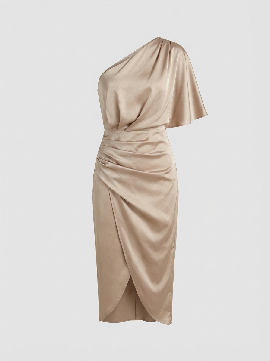 One-Shoulder Draped Midi Dress for Women