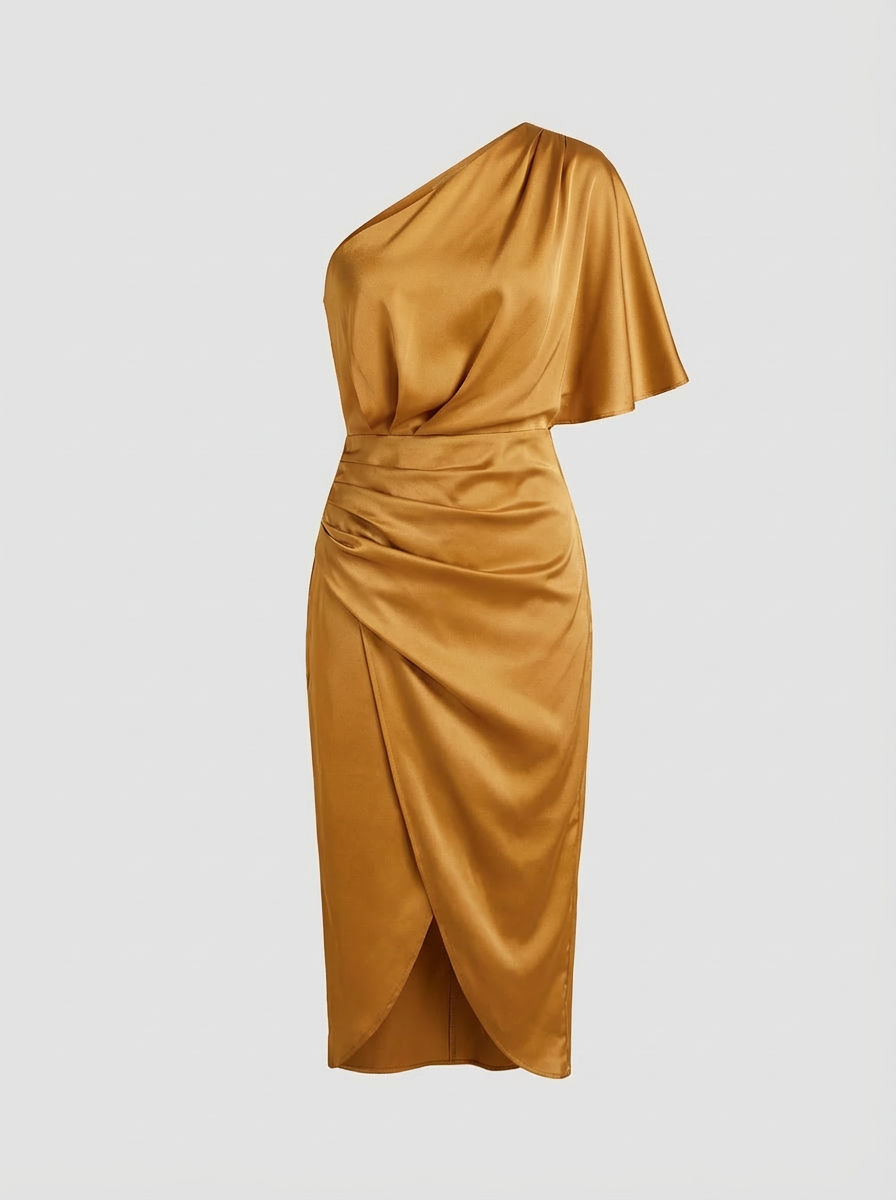 One-Shoulder Draped Midi Dress for Women
