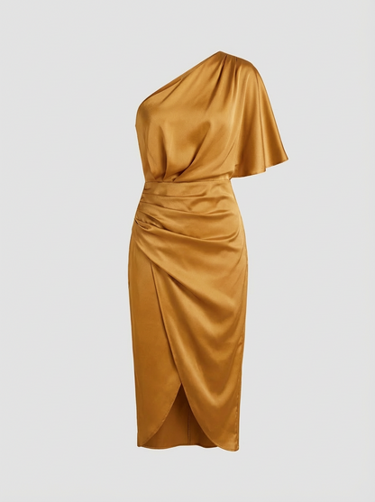 One-Shoulder Draped Midi Dress for Women
