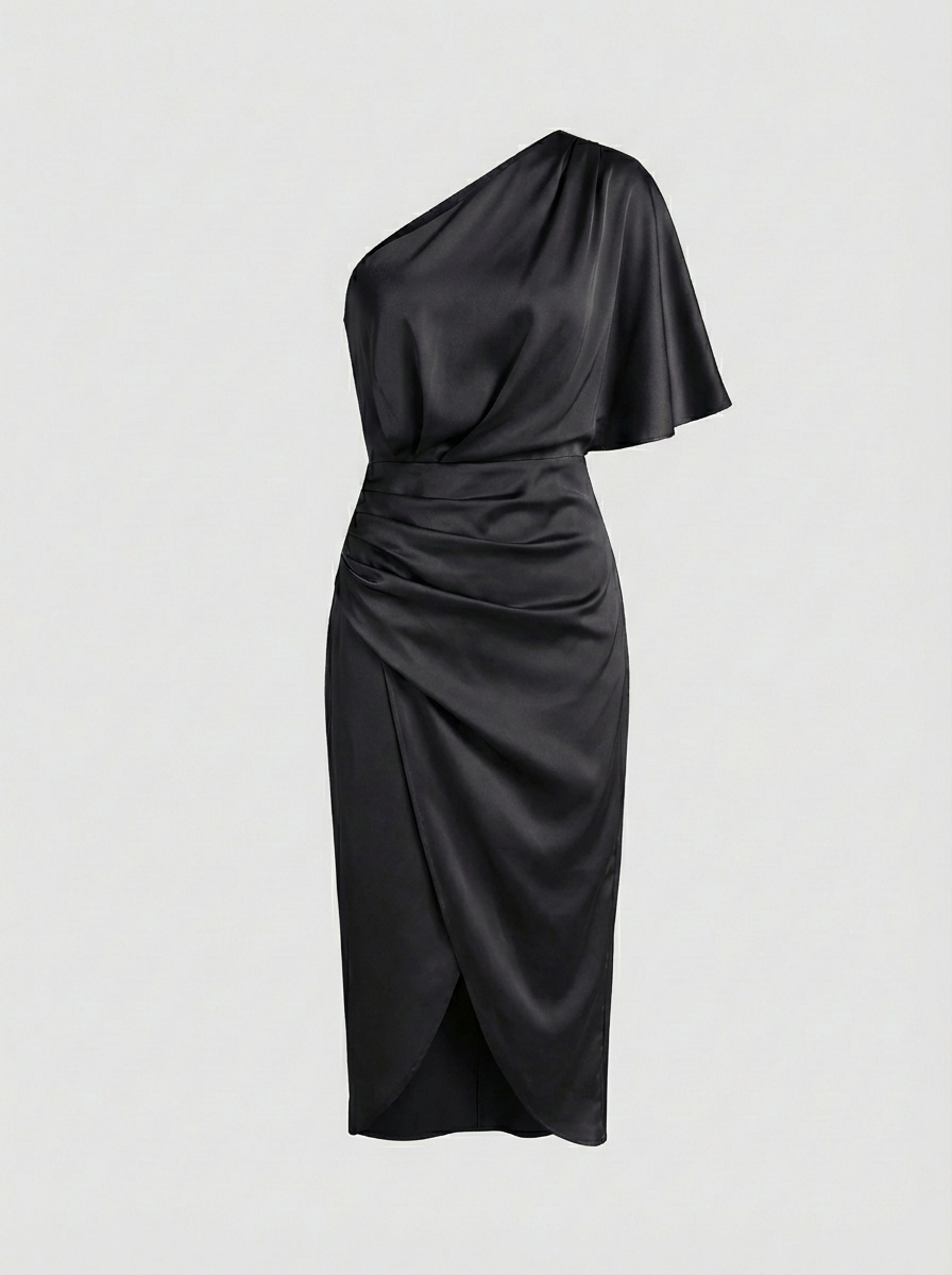 One-Shoulder Draped Midi Dress for Women