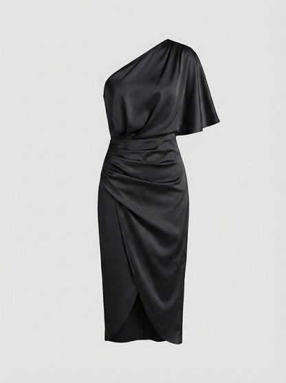 One-Shoulder Draped Midi Dress for Women