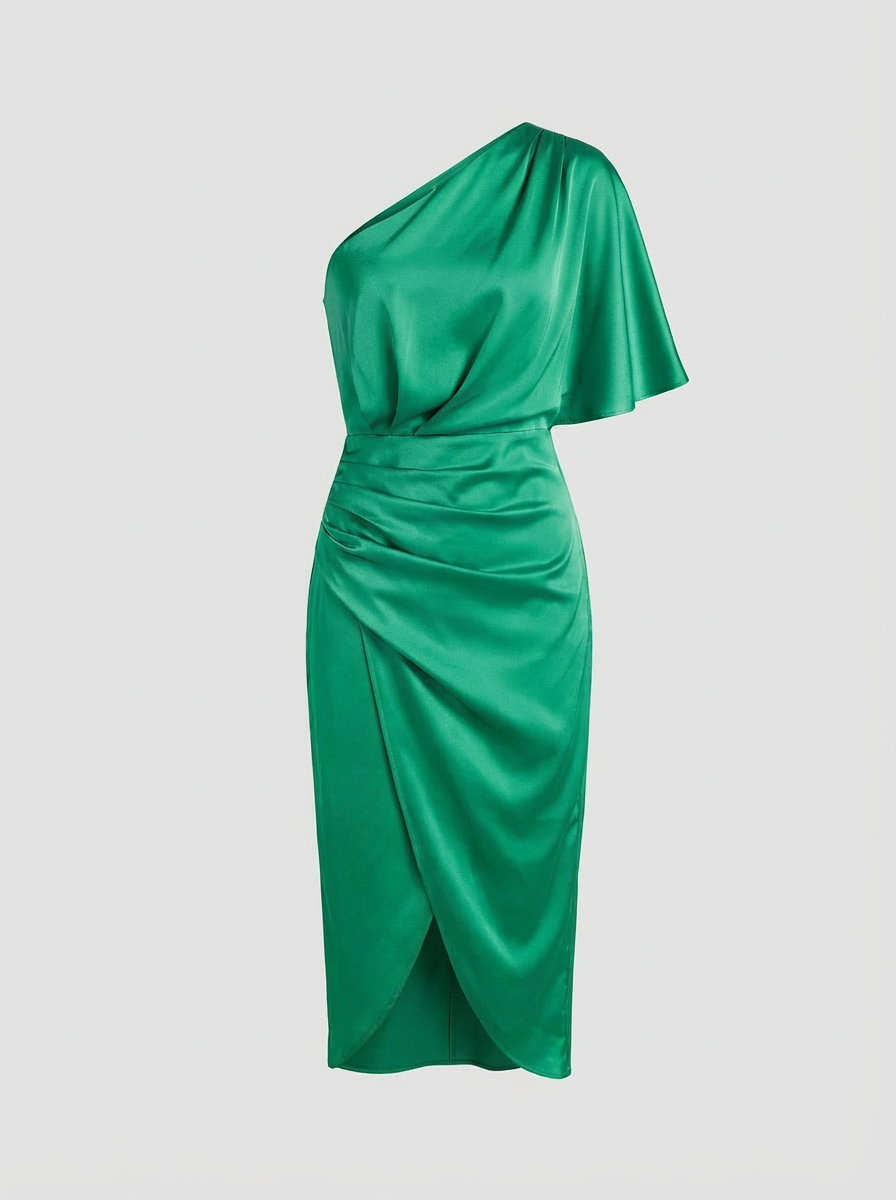 One-Shoulder Draped Midi Dress for Women