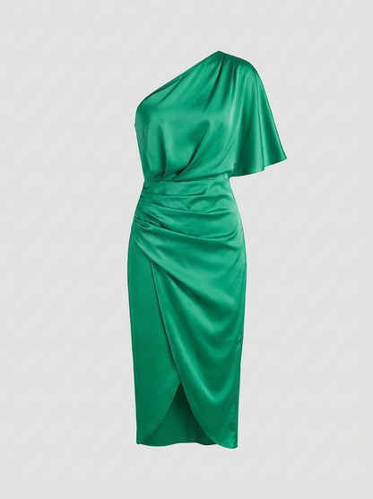 One-Shoulder Draped Midi Dress for Women