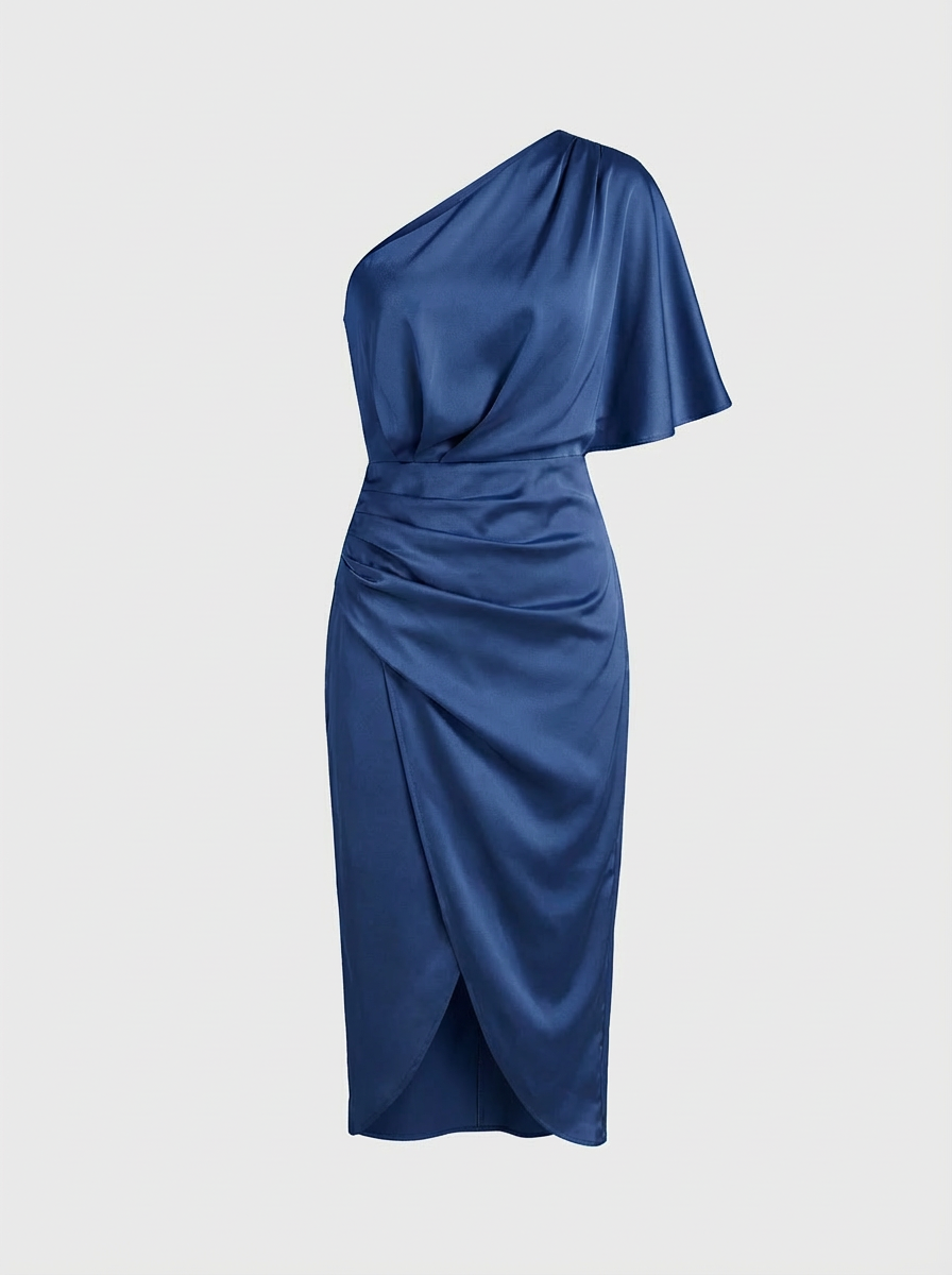 One-Shoulder Draped Midi Dress for Women