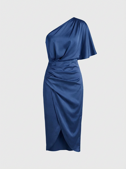 One-Shoulder Draped Midi Dress for Women