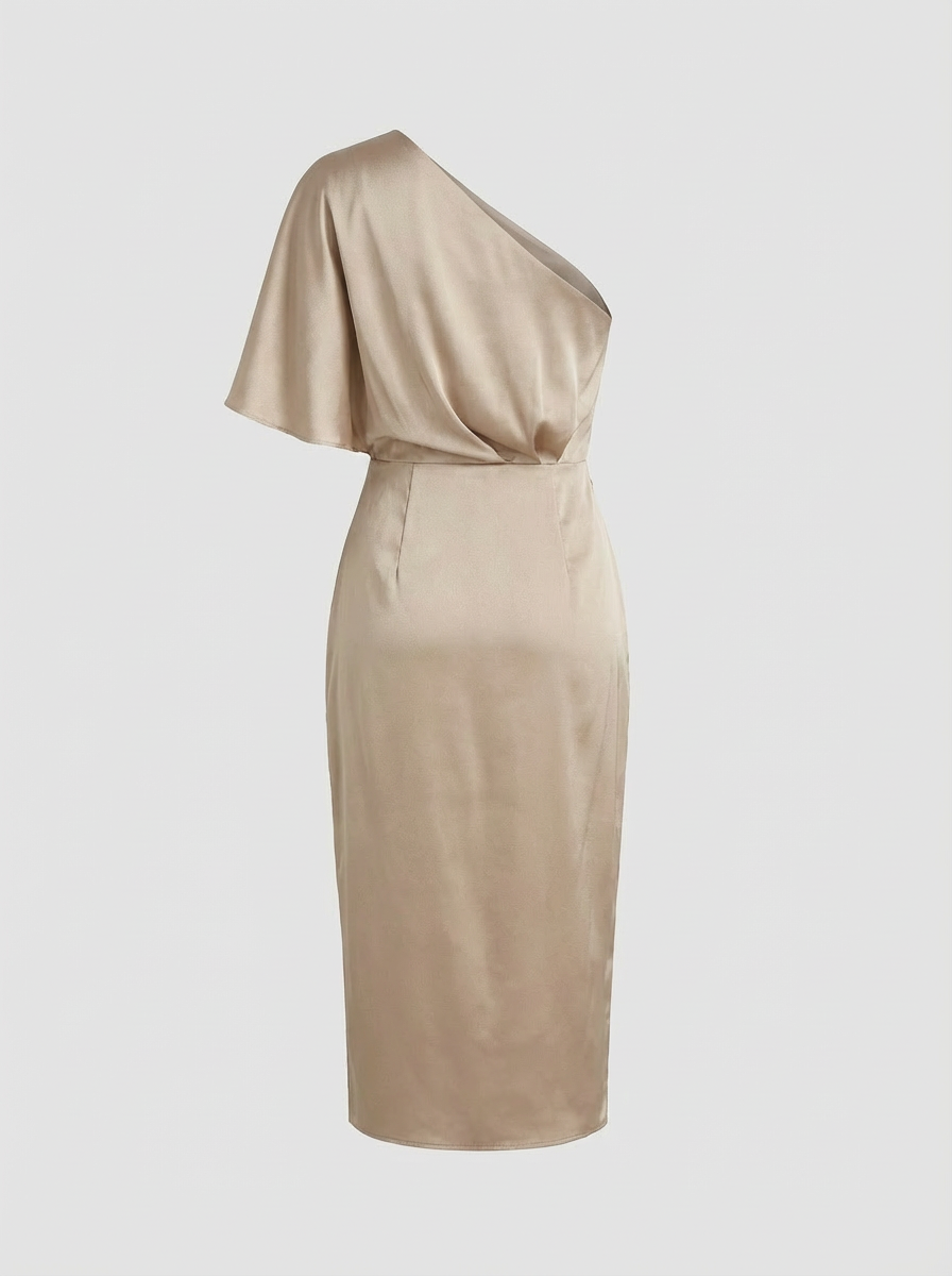 One-Shoulder Draped Midi Dress for Women