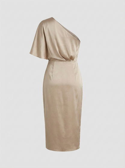 One-Shoulder Draped Midi Dress for Women
