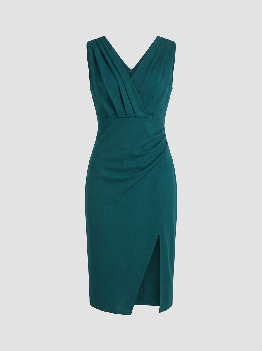 V-Neck Fitted Dress for Women with Slit