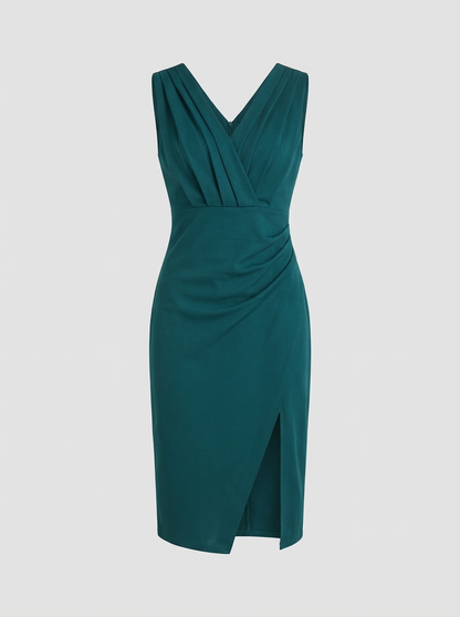 V-Neck Fitted Dress for Women with Slit