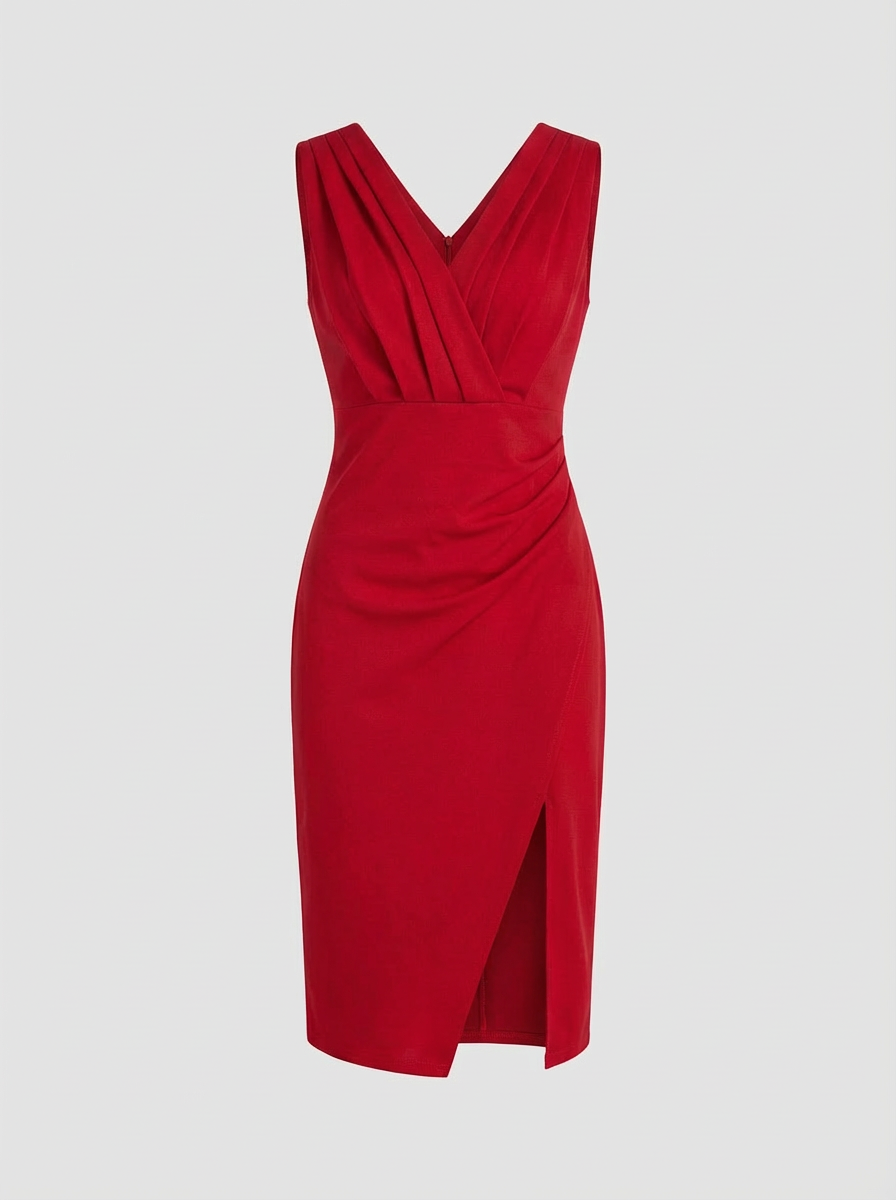 V-Neck Fitted Dress for Women with Slit