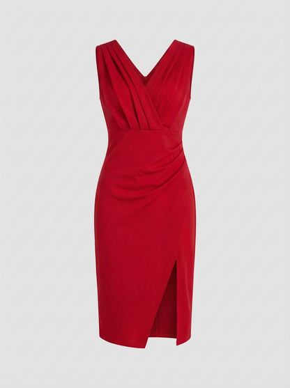 V-Neck Fitted Dress for Women with Slit