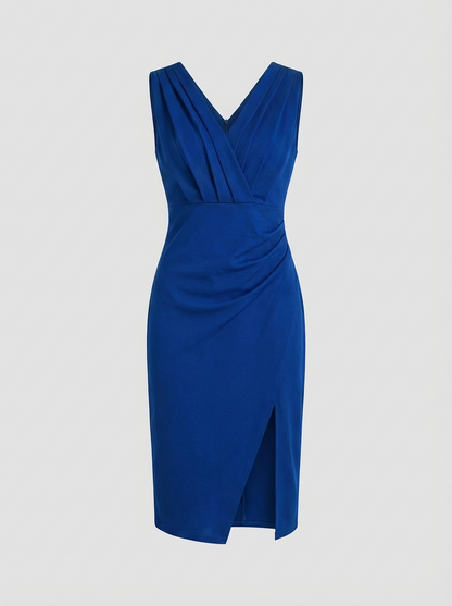 V-Neck Fitted Dress for Women with Slit