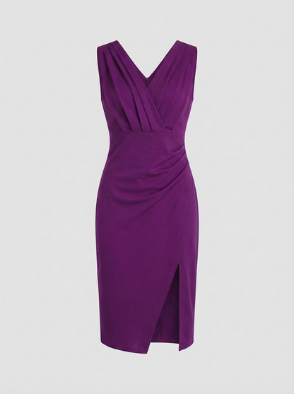 V-Neck Fitted Dress for Women with Slit