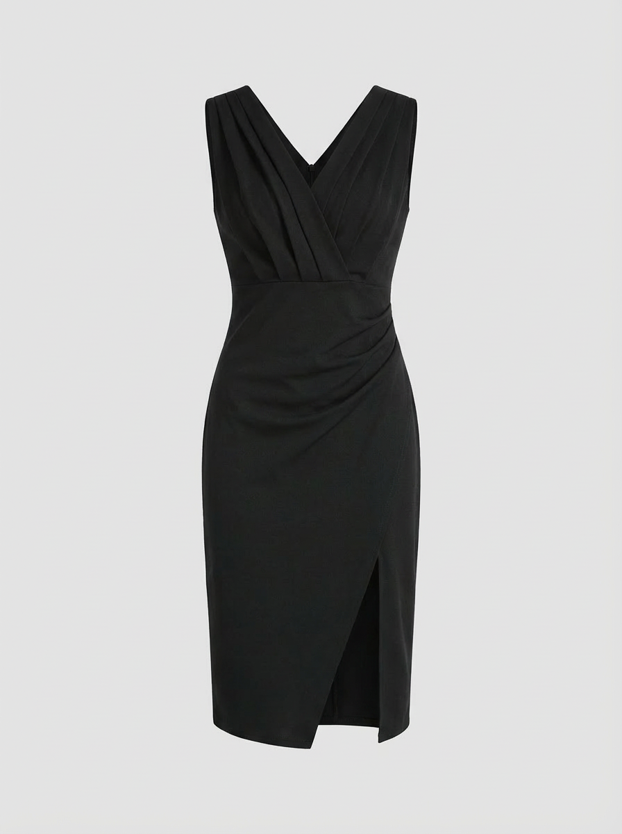 V-Neck Fitted Dress for Women with Slit