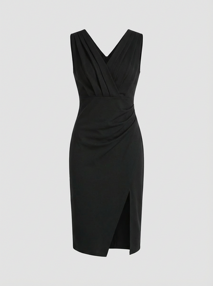 V-Neck Fitted Dress for Women with Slit