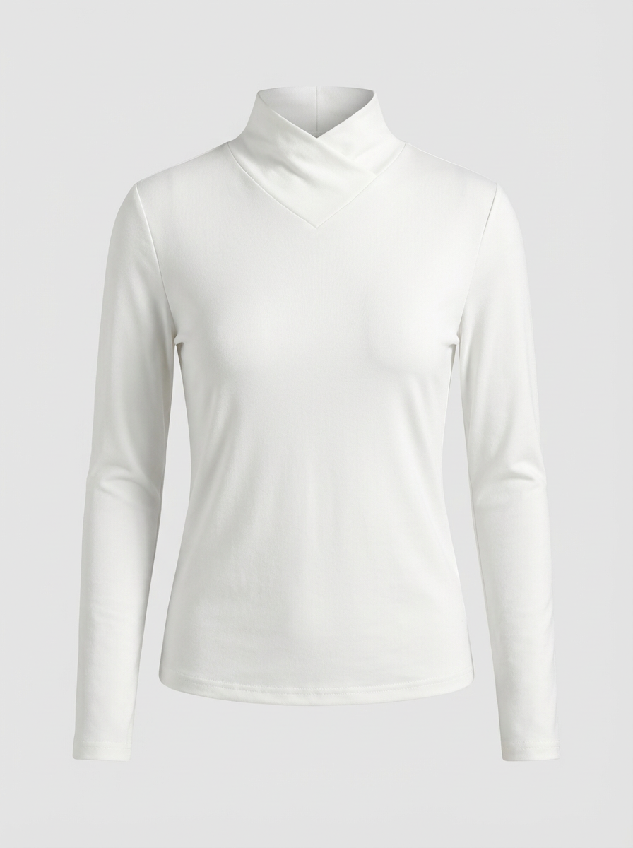Women's Long Sleeve V-neck Top with Stand-up Collar