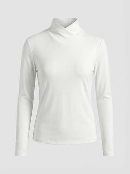Women's Long Sleeve V-neck Top with Stand-up Collar