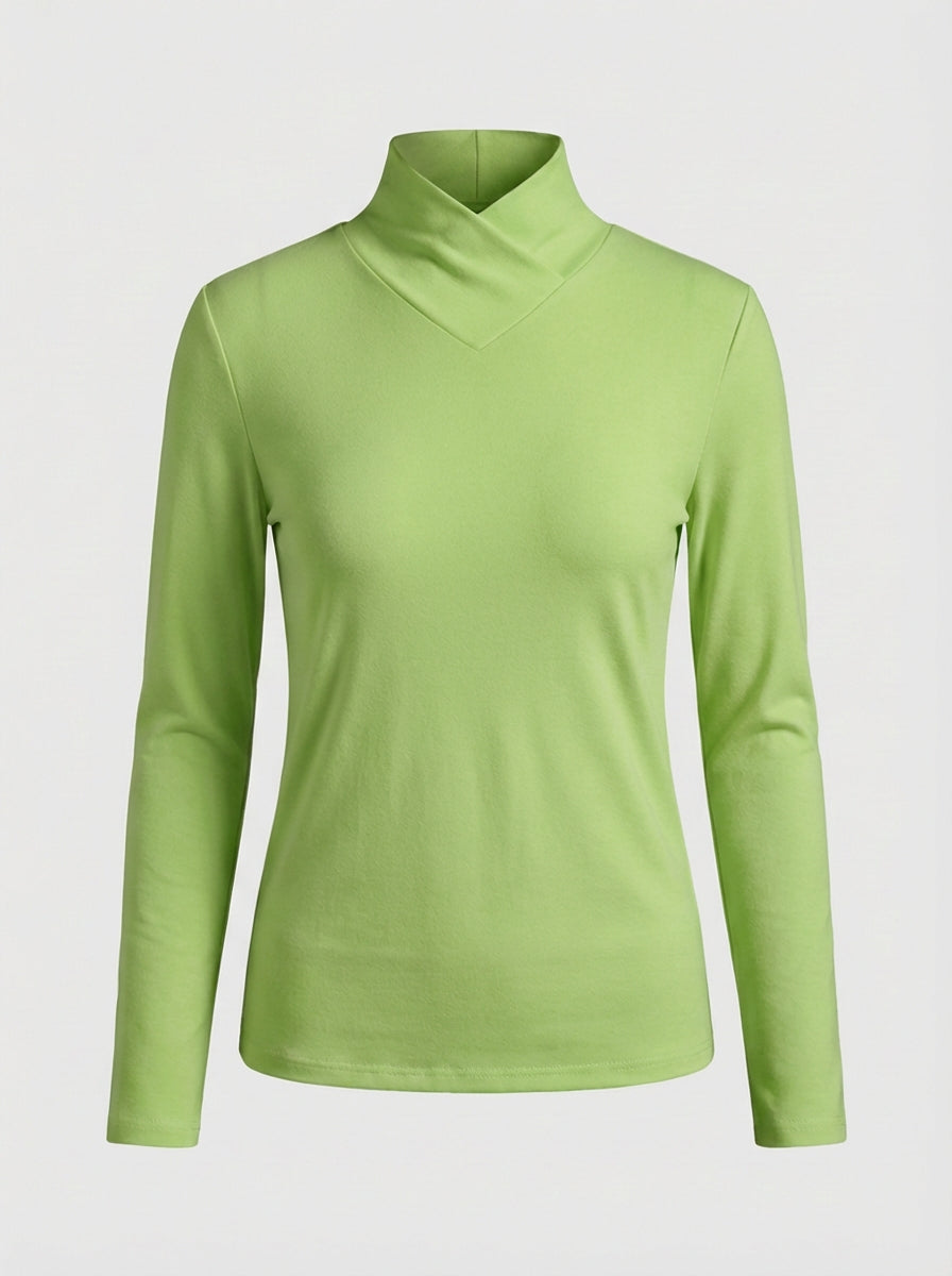 Women's Long Sleeve V-neck Top with Stand-up Collar