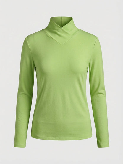 Women's Long Sleeve V-neck Top with Stand-up Collar