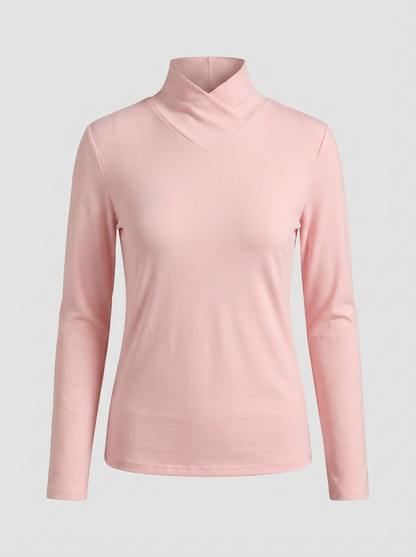 Women's Long Sleeve V-neck Top with Stand-up Collar