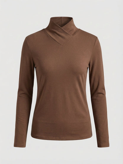 Women's Long Sleeve V-neck Top with Stand-up Collar