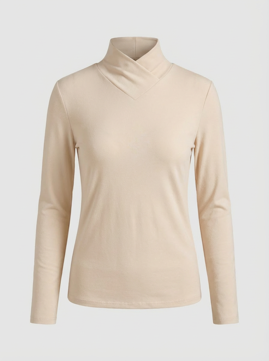 Women's Long Sleeve V-neck Top with Stand-up Collar