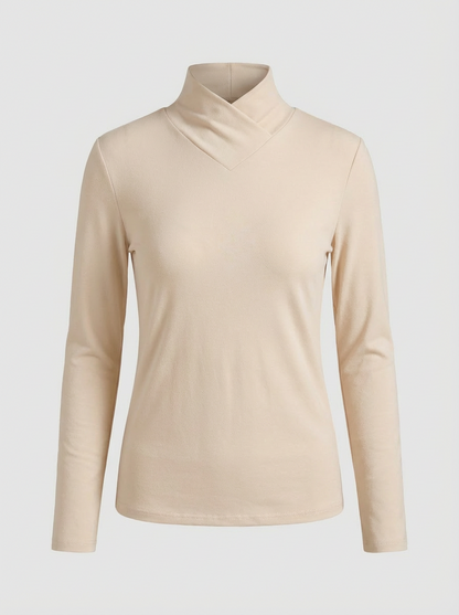 Women's Long Sleeve V-neck Top with Stand-up Collar