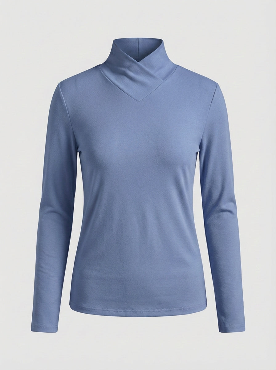 Women's Long Sleeve V-neck Top with Stand-up Collar
