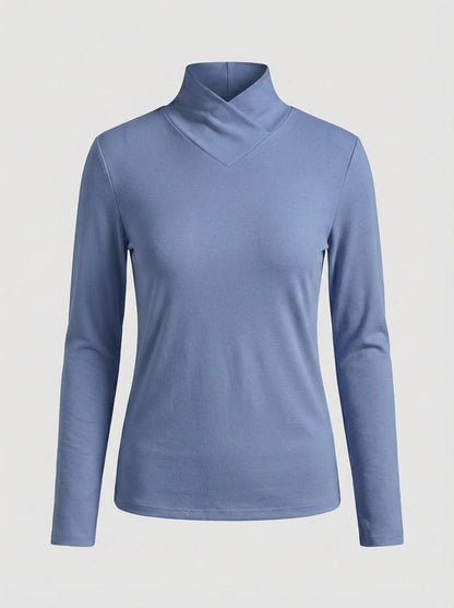 Women's Long Sleeve V-neck Top with Stand-up Collar