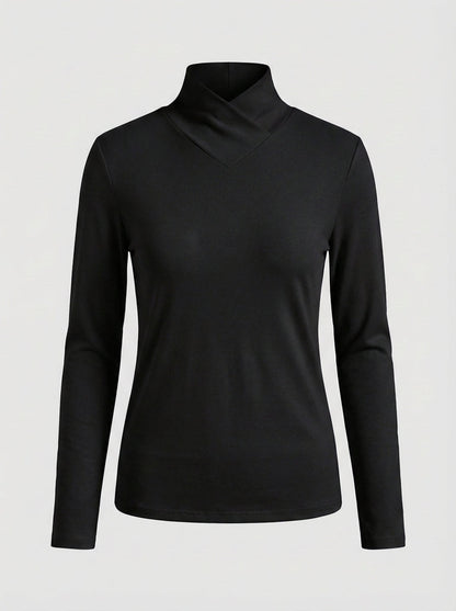 Women's Long Sleeve V-neck Top with Stand-up Collar