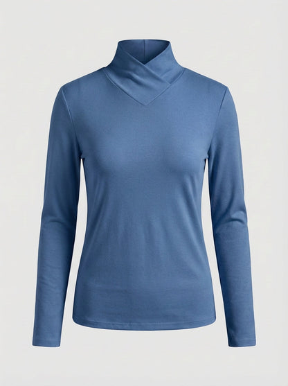 Women's Long Sleeve V-neck Top with Stand-up Collar