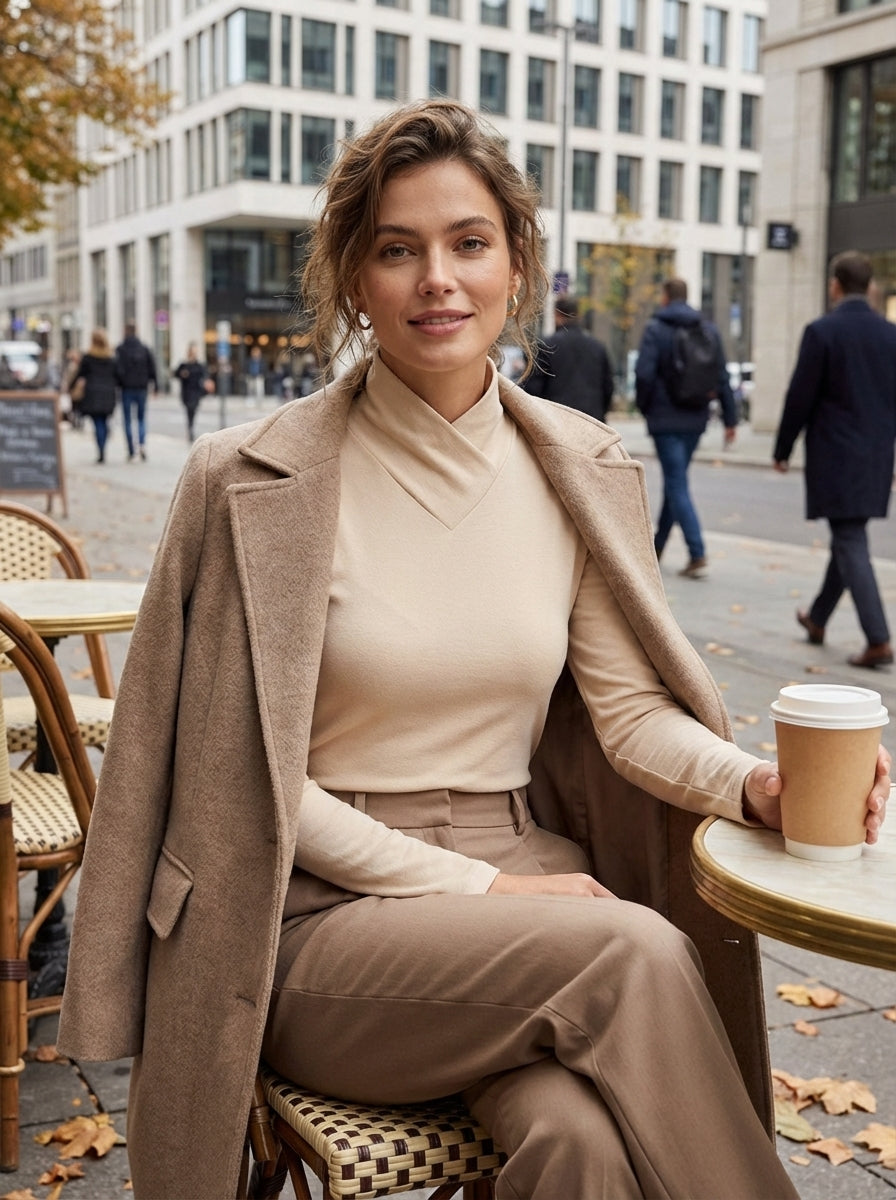 Women's Long Sleeve V-neck Top with Stand-up Collar