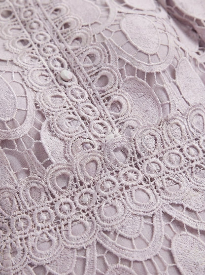 Lace Dress for Women with Stand Collar and Long Sleeves