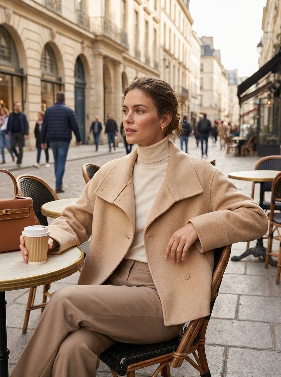 Women's Notched Collar Short Jacket with Button Placket