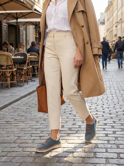 Women's Slip-On Shoes with Elastic Insert & Perforated Design