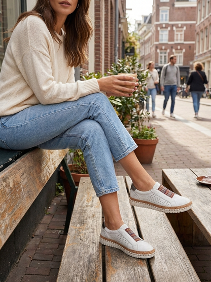 Women's Slip-On Shoes with Elastic Insert & Perforated Design