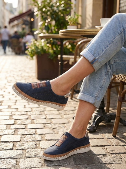 Women's Slip-On Shoes with Elastic Insert & Perforated Design