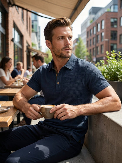 Men's Short Sleeve Polo Shirt with Buttons