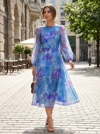 Floral Pattern Puff Sleeve Women's Dress