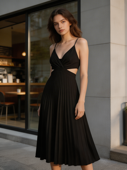 Pleated V-Neck Maxi Dress for Women