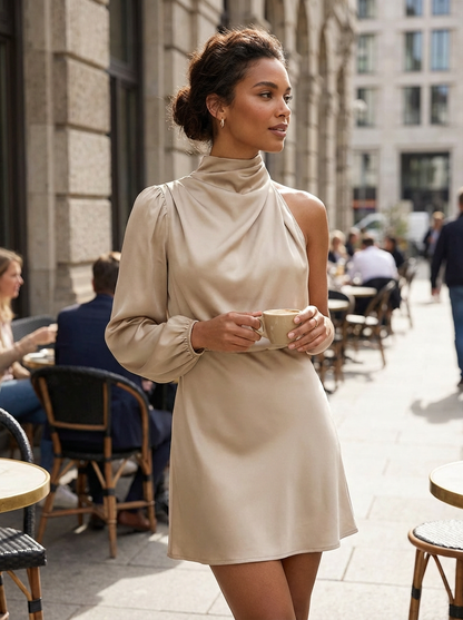 Women's Long Sleeve Stand-Up Collar Dress