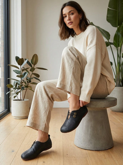 Women's Cut-Out Ballerinas with Button Detail