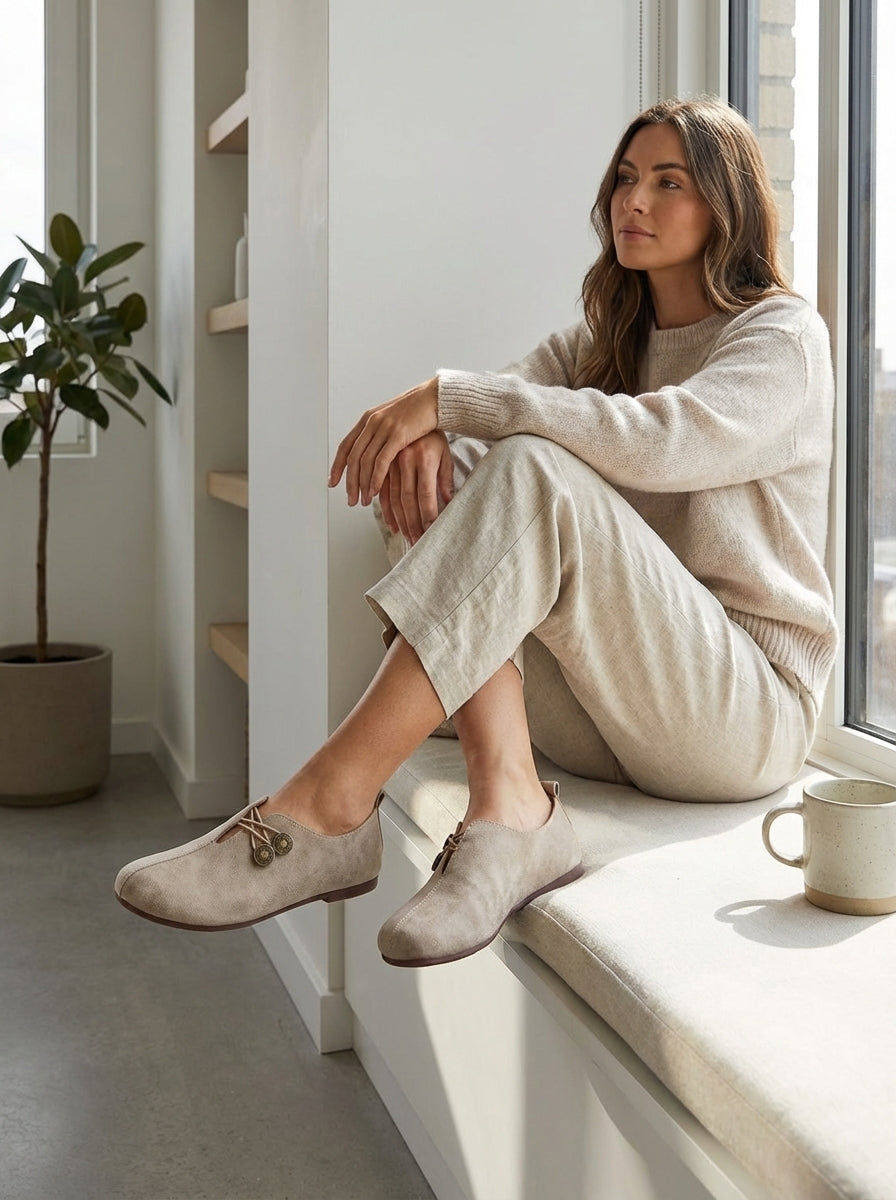 Women's Cut-Out Ballerinas with Button Detail