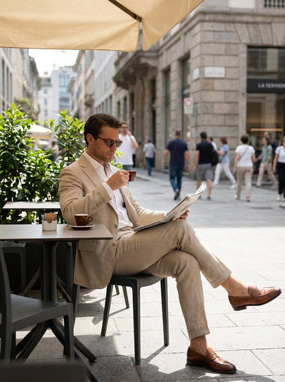Men's Two-Piece Suit with Notched Lapel and Button Placket