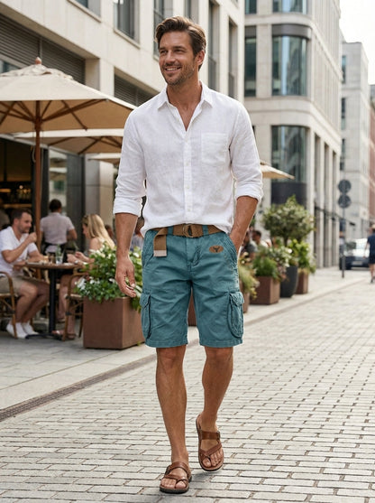 Men's Cargo Shorts with Pockets & Belt