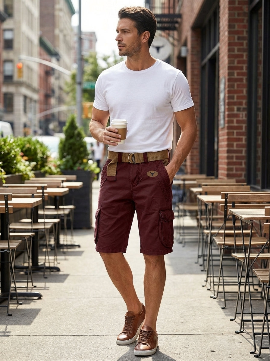 Men's Cargo Shorts with Pockets & Belt