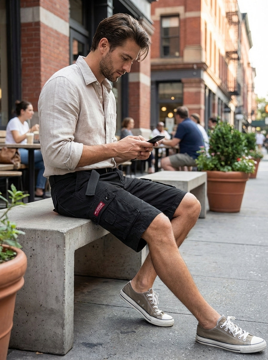 Men's Cargo Shorts with Pockets & Belt